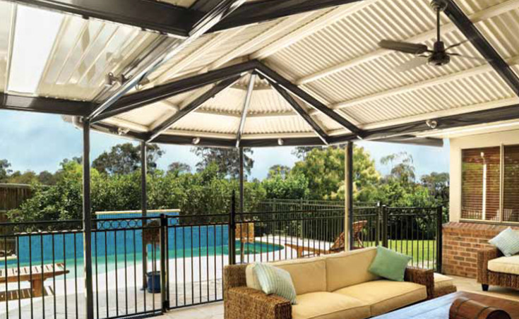 Verandah With Gazebo Roof, Lights and Ceiling Fan.